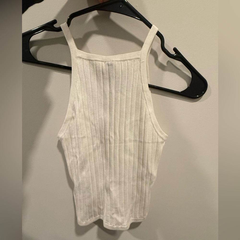 H&M white ribbed strappy fitted tee, new without tags, size S